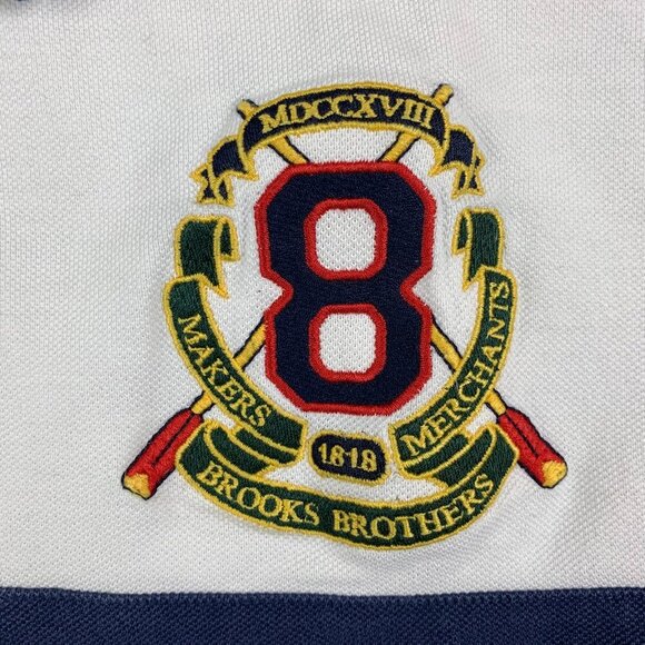 Brooks Brothers Mens Shirt XL White Blue Colorblock Rugby Polo Long Sleeve Crest - Picture 3 of 12